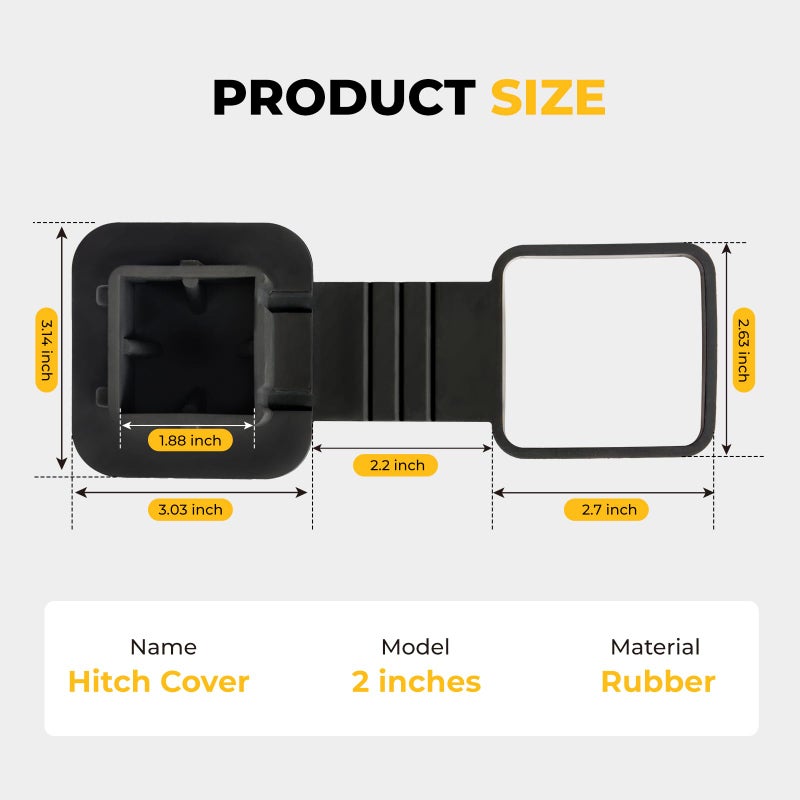 BougeRV 2 Inch Trailer Hitch Cover Tube Cover Plug Cap Rubber Fits 2 Inch Receivers Class 3 4 5 Compatible with Toyota Ford Jeep Chevrolet Nissan Dodge Ram Porsche Mercedes Benz Polaris(2 Packs) - Image 4